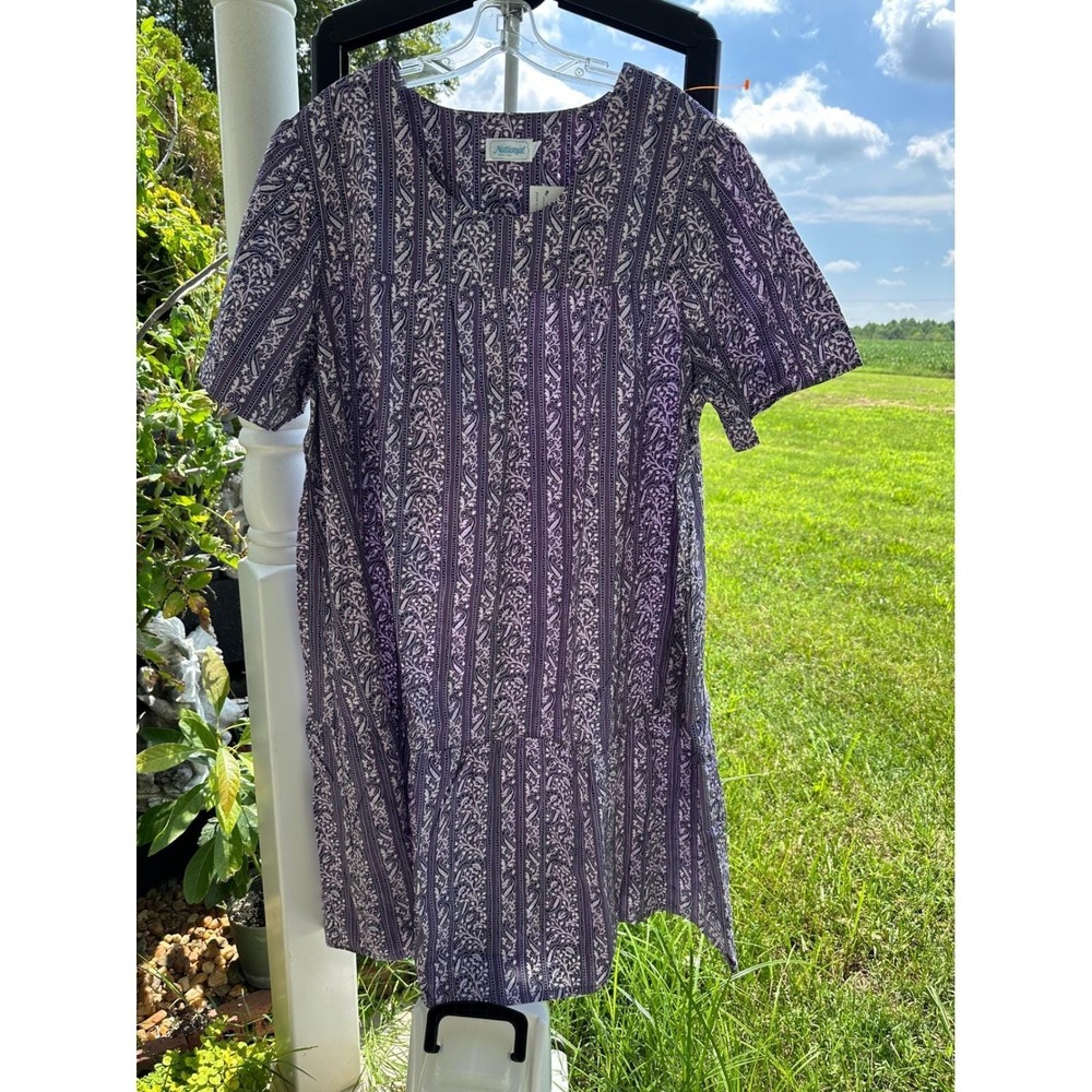 National Paisley Tiered Dress Purple White Short Sleeve V-Neck Plus Size 2X NEW